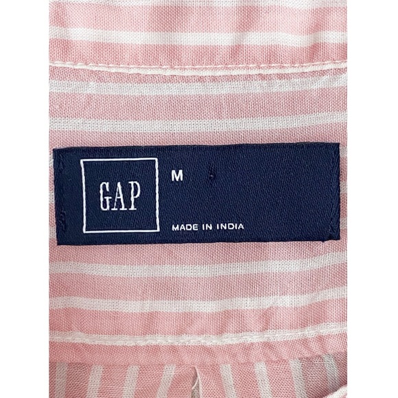 Gap‎ Womens Cotton Pinstripe Blouse M Pink Grandad Collar Lyocell Old Money - Picture 6 of 8